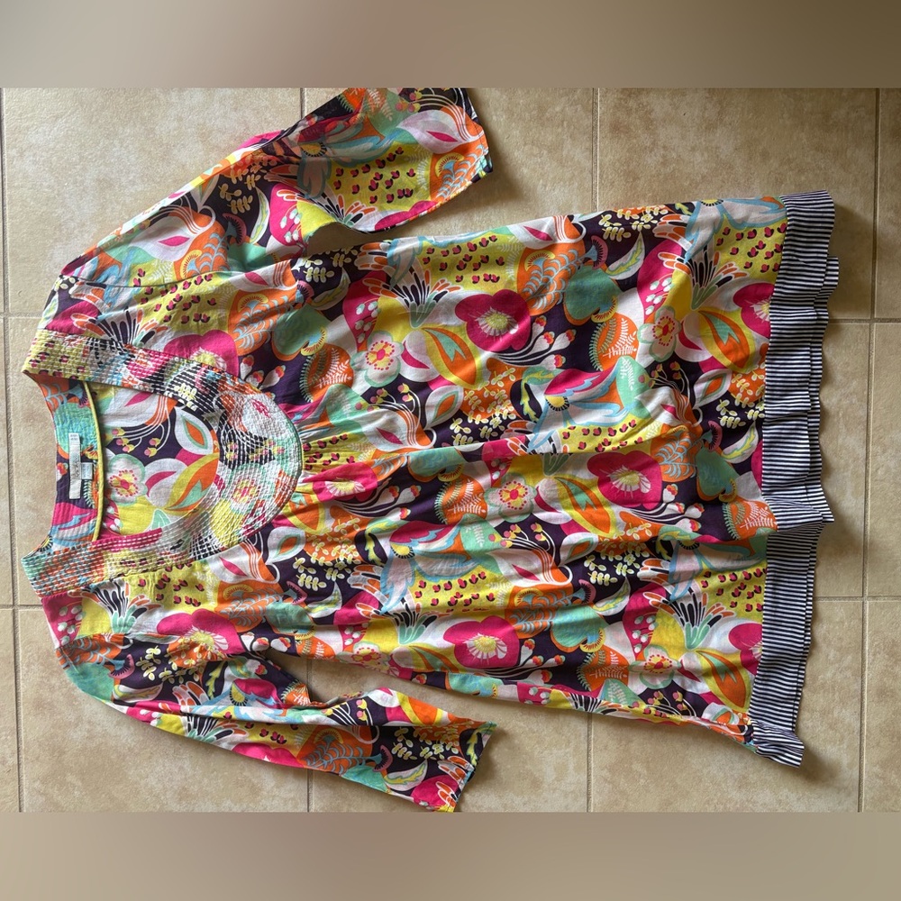 Boden US Size 8 Bright Floral Tunic 3/4 Sleeve Thin Cotton Kaftan Butcher